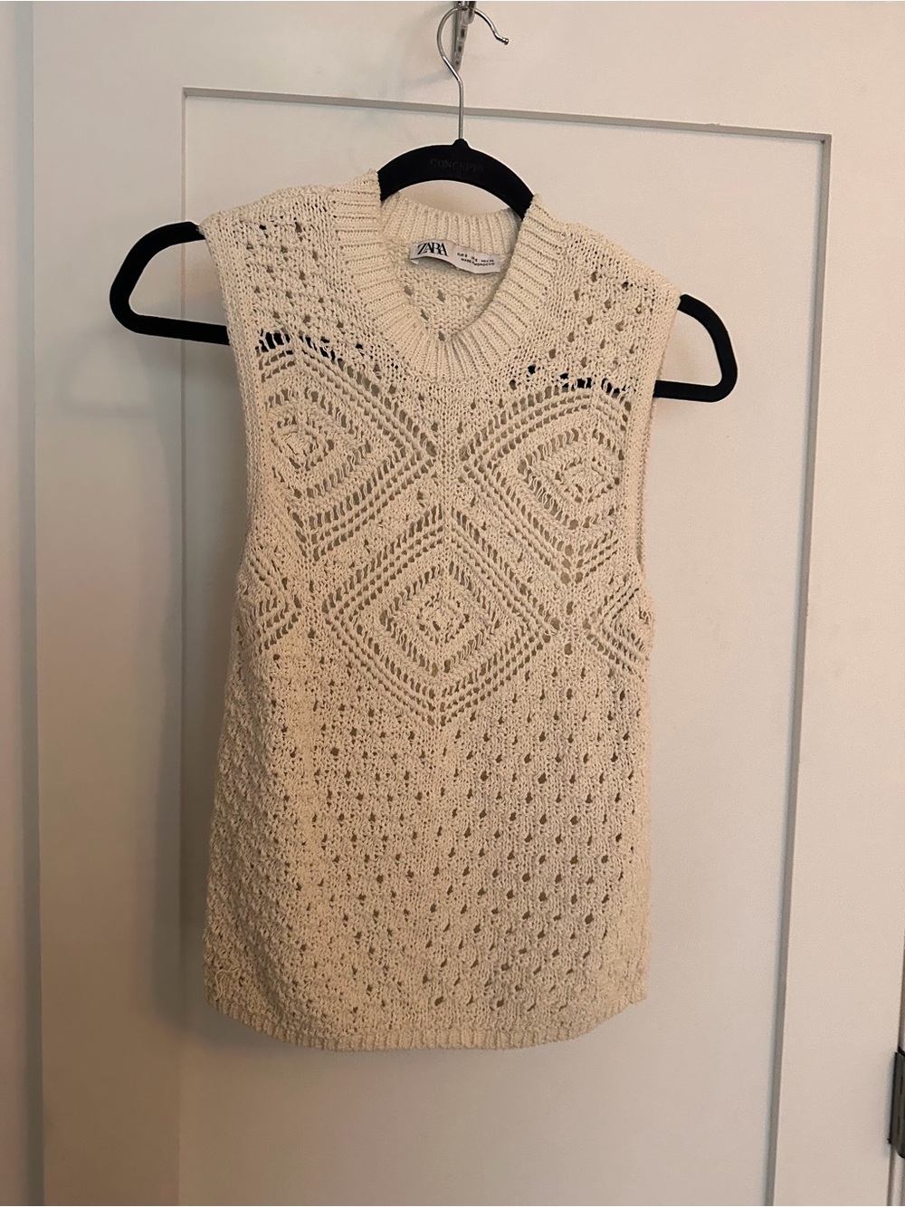 Zara Cream Openwork Knit Sleeveless Tank